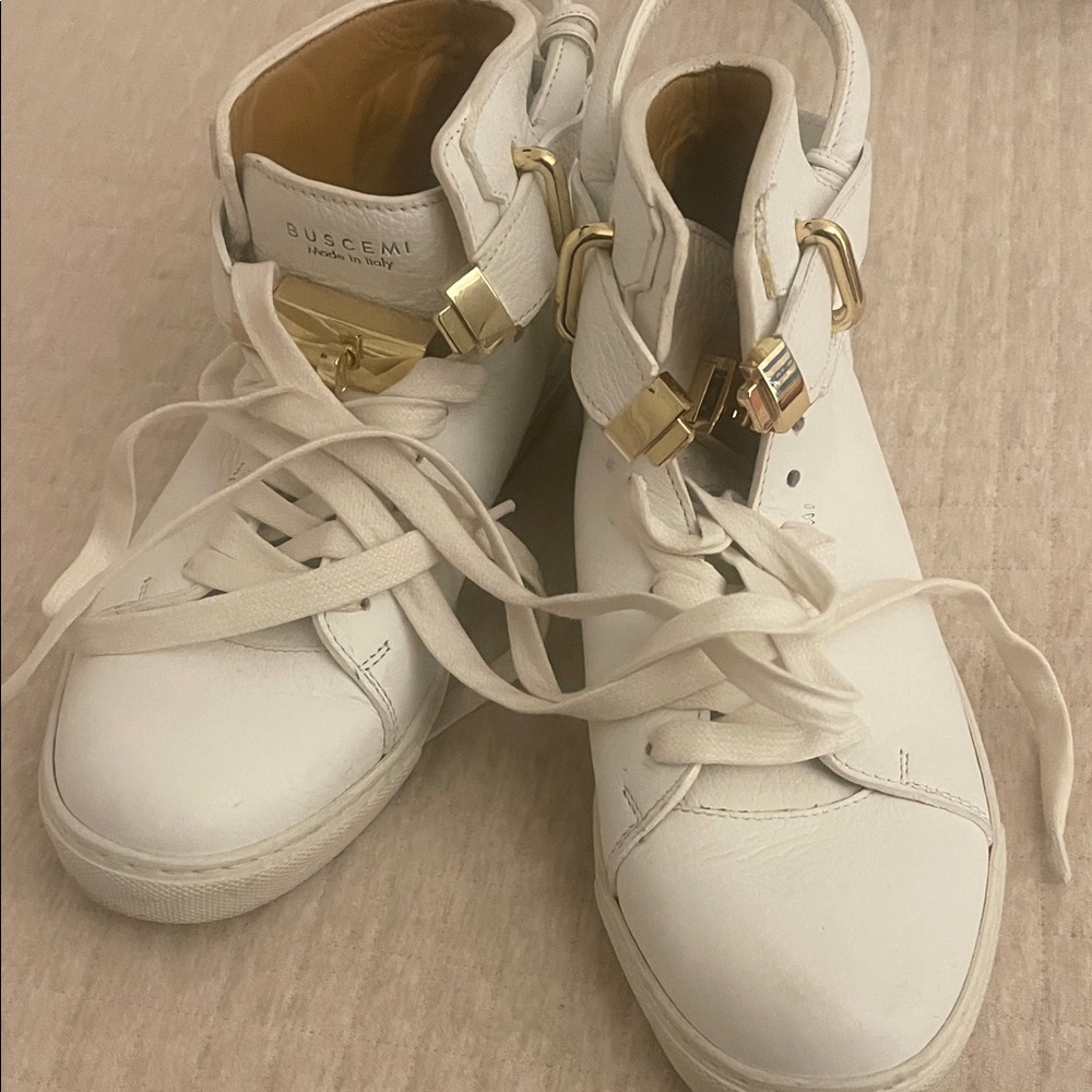 Buscemi Women's White and Gold High-Top Sneakers
